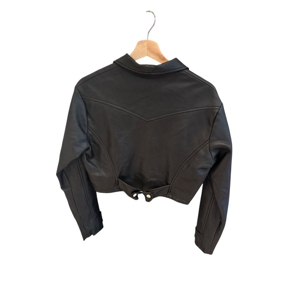 BB Dakota Black Faux Leather Cropped Moto Jacket Women’s Medium – Retro Western - Picture 2 of 5